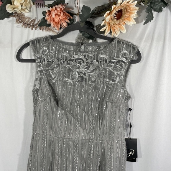 NWT Adrianna Papell [ 2 ]‎ Embroidered Sequin Sheath Dress in Silver - Picture 9 of 12